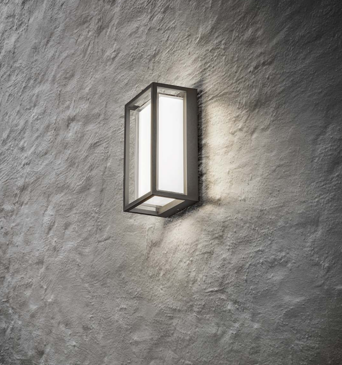 GEALUCE Applique gabbia in alluminio finitura bianco-antracite-marrone diffusore in metacrilico IP65 LED GEALUCE Applique gabbia in alluminio finitura bianco-antracite-marrone diffusore in metacrilico IP65 LED